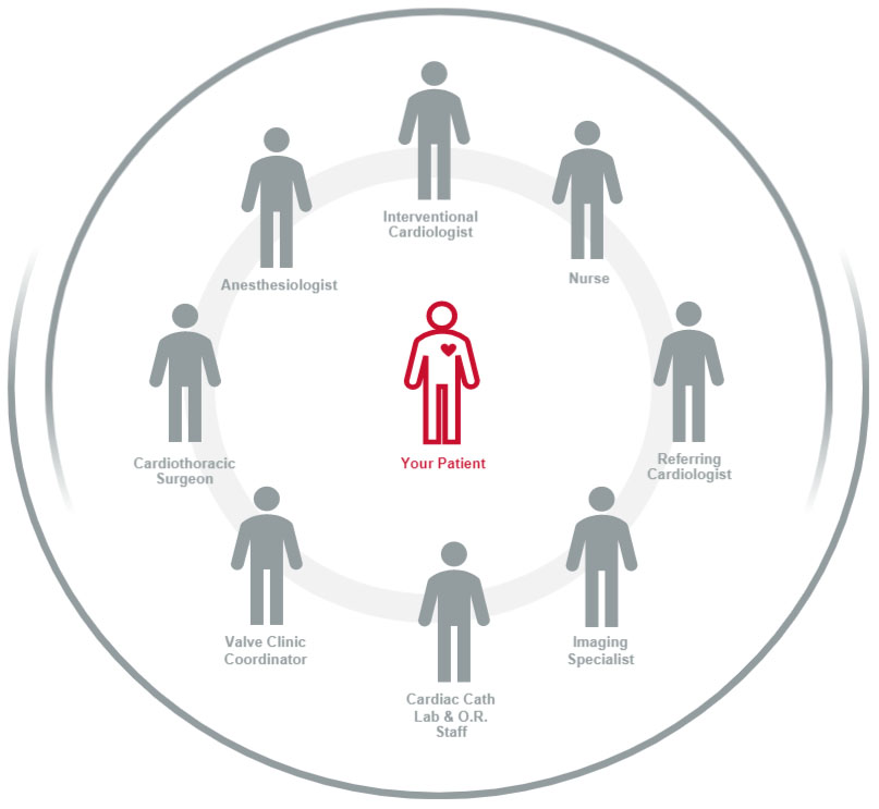 Diagram showing a patient at the centre of the heart team